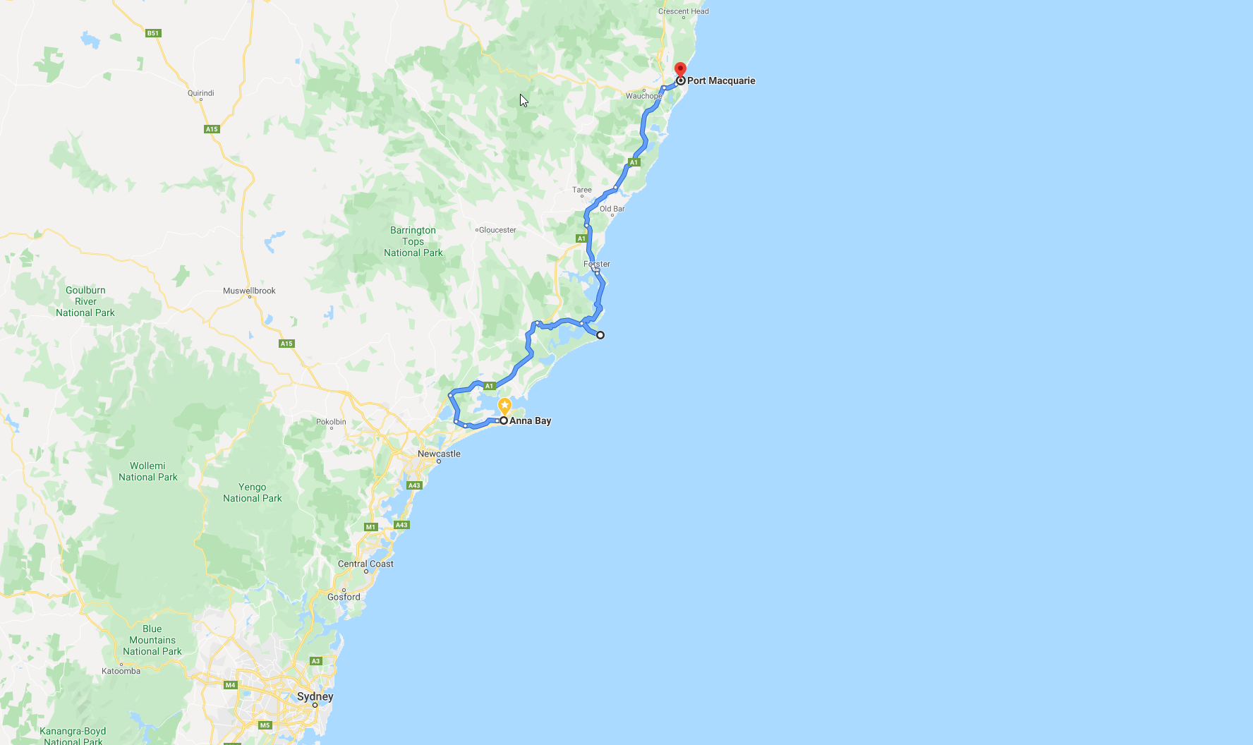 2020 01 11 08 Anna Bay Route bis Port Macquarie Route